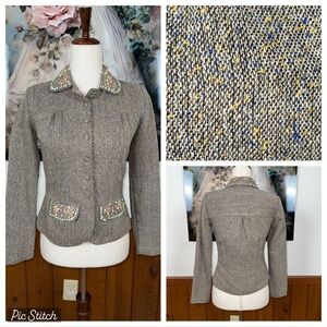 Darling Vintage 90s Persaman Petite New York Beaded Tweed Blazer!
